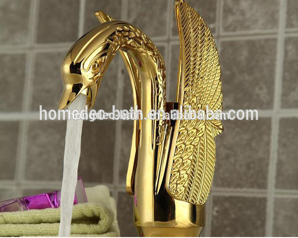 2019 Homedece Luxury European style brass gold swan shape water basin faucet  water kitchen  faucet curved sanitary