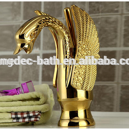 2019 Homedece Luxury European style brass gold swan shape water basin faucet  water kitchen  faucet curved sanitary