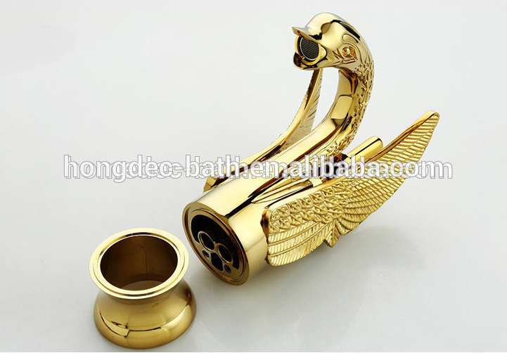 2019 Homedece Luxury European style brass gold swan shape water basin faucet  water kitchen  faucet curved sanitary