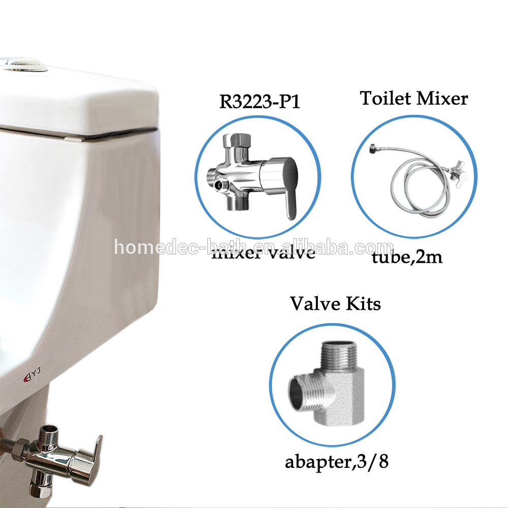 Brass Bidet Tee -adapter with 2m Hose Suitable Hot Cold Water Mixing Valve set