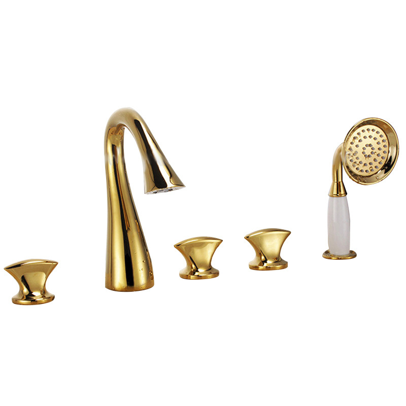 Artistic design Floor Stand Faucets brass gold dragon faucet with hand shower head bathtub faucet