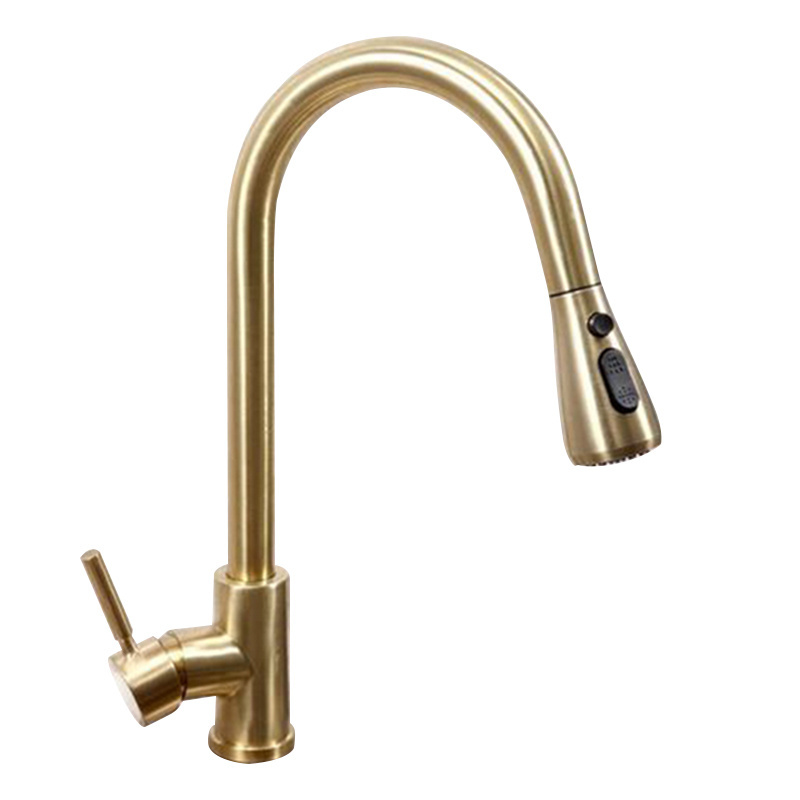 2019 Homedec Commercial Single Handle deck mount  High Arc Brushed Gold tap SUS304 Pull out Kitchen Faucet