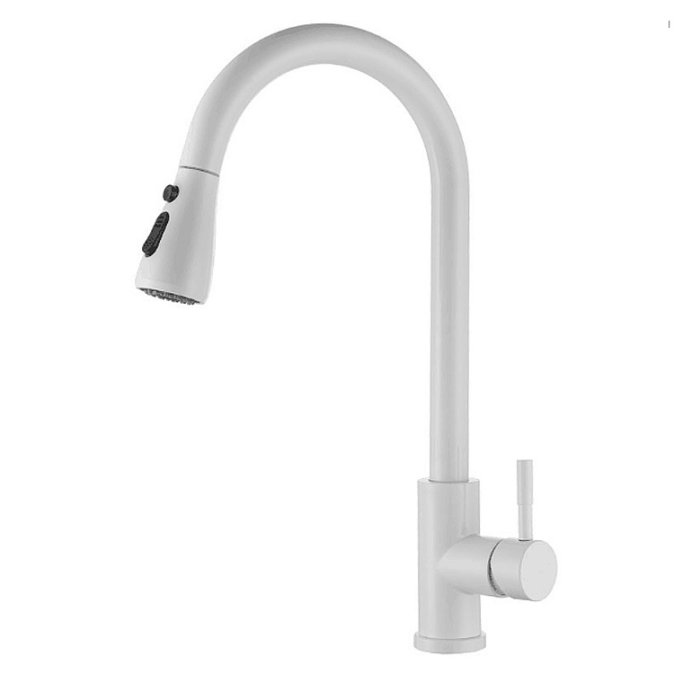 White single handle mixer tap kitchen sink faucet with sprayer