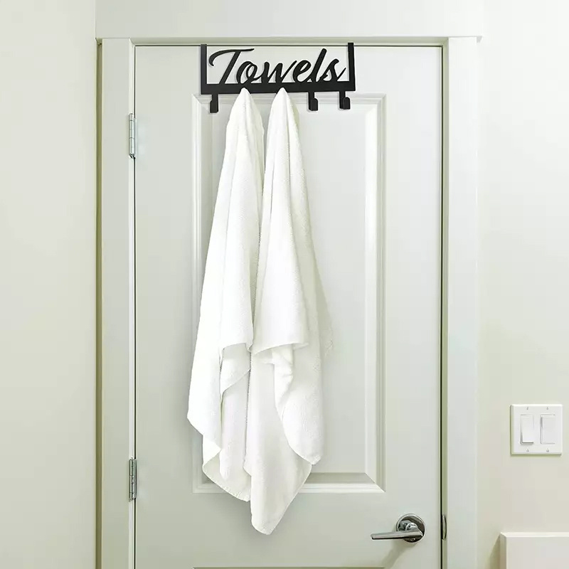 Over The Door Hooks Hanger -5 Hooks Black on the Door Coat Rack for Hanging Clothes Hat Towel holder bathroom