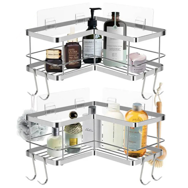 No drilling black bathroom shelves corner shower caddy shelf adhesive replacement wall mounted storage organizer rack