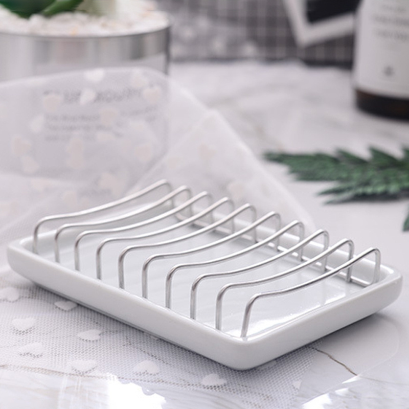 Hot sale Ceramic Soap Dish Holder, Stainless Steel Soap Bar Holder for Bathroom and Shower, Double Layer Draining Soap Box