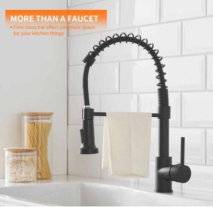 Kitchen Faucets Commercial Solid Brass Single Handle Single Lever Pull Down Sprayer Spring Kitchen Sink Faucet Matte Black