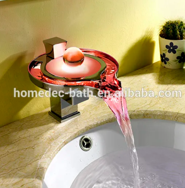 Single Hole Bathroom Brass 3-color Led Temperature Sensor Basin Faucet Tap