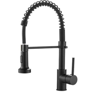 Kitchen Faucets Commercial Solid Brass Single Handle Single Lever Pull Down Sprayer Spring Kitchen Sink Faucet Matte Black