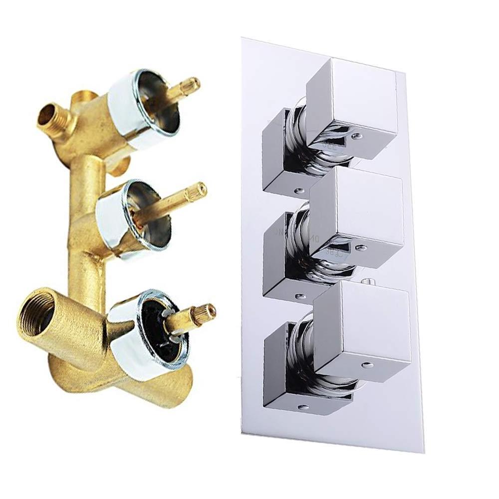 Solid Brass 3-Way Thermostatic Mixer Shower Valve Water Diverter, Inlet 3/4