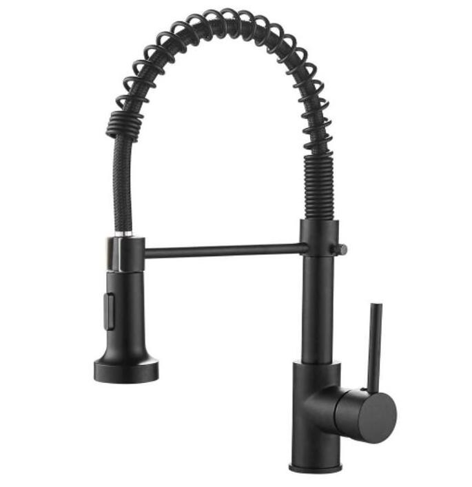 Kitchen Faucets Commercial Solid Brass Single Handle Single Lever Pull Down Sprayer Spring Kitchen Sink Faucet Matte Black