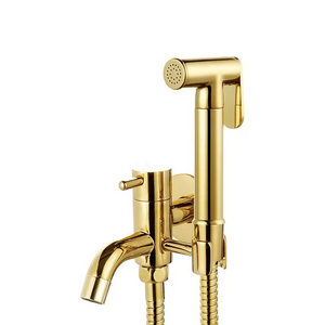 hot-selling brass gold portable bidet sprayer shower toilet  for Bidet Attachment Toilet Bathroom Wall Bracket  hose set