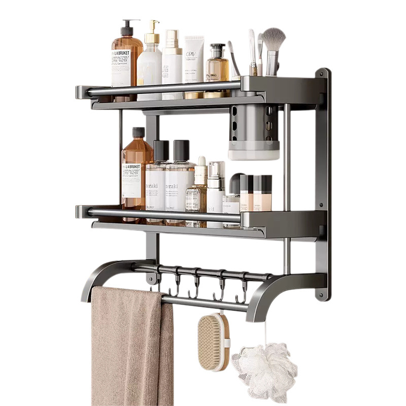 Three Tiered Wall Mounted Bathroom Shelving Free Drilling Storage Rack Wall Bathroom Shower Shelves