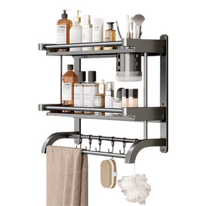 Three Tiered Wall Mounted Bathroom Shelving Free Drilling Storage Rack Wall Bathroom Shower Shelves