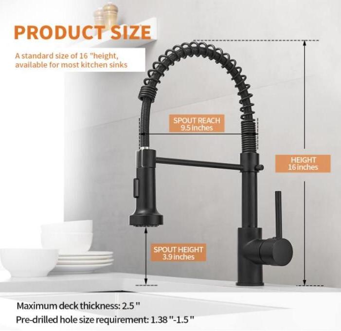 Kitchen Faucets Commercial Solid Brass Single Handle Single Lever Pull Down Sprayer Spring Kitchen Sink Faucet Matte Black