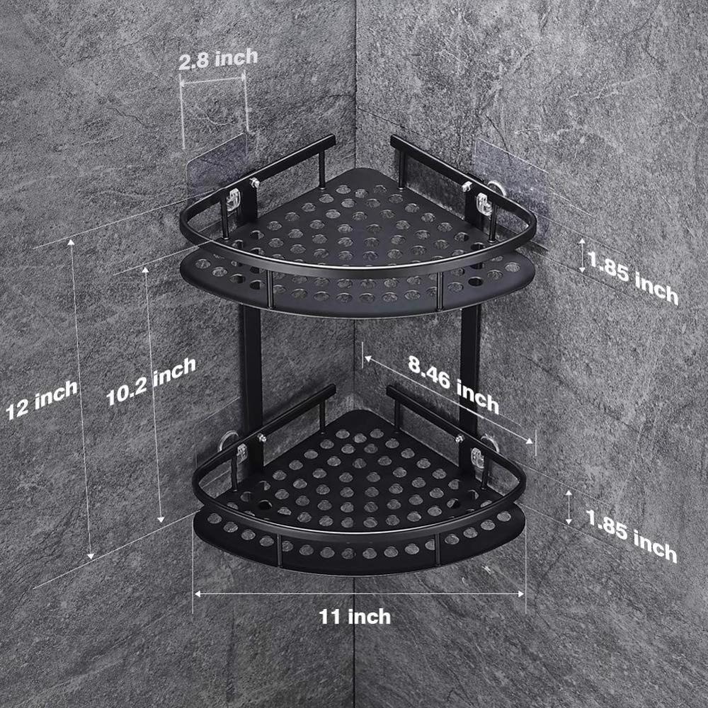 2019 Homedec Hot selling Adhesive Suction Corner Shelf Bathroom Shower Caddy Organizer Aluminum Drill Free Triangle 2 Tier Shelf