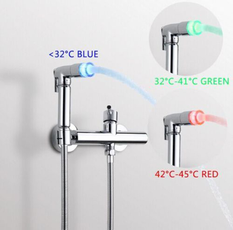 Hot Sale Led Brass Made Bidet Spray with shut-off valve Shattaf toilet bathroom Shower automatic handheld dispenser Muslim mixer