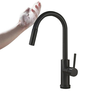 Pull Down Automatic Smart Touch control Black Faucet for kitchen with sensor