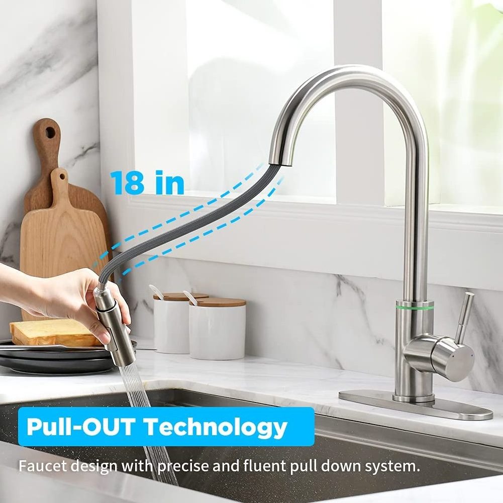 360 degree smart touchless 304 stainless steel touch pull out down kitchen faucets with led light