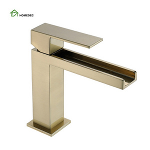 Guangdong luxury brass waterfall Brushed Gold basin faucet for bathroom