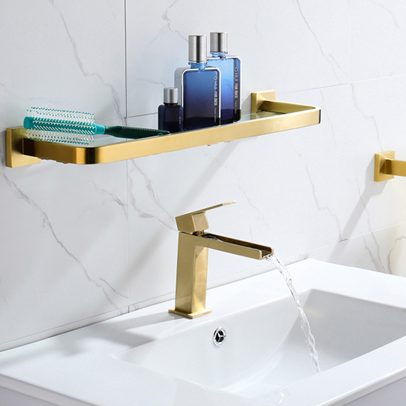 Guangdong luxury brass waterfall Brushed Gold basin faucet for bathroom