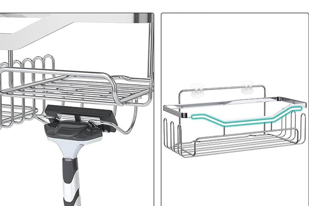 No Drilling Rustproof SUS304 Stainless Steel 2-pack Mesh Bathroom Shower Caddy Basket Adhesive Shelf with Hooks