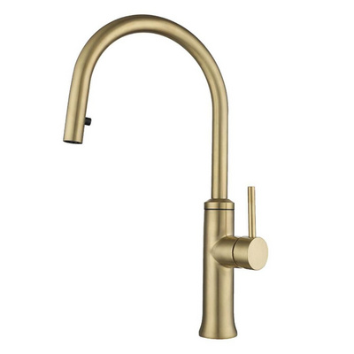 Brushed Gold Kitchen Faucets with Pull-Down Sprayer, Modern Stainless Steel Single Handle Pull Down Kitchen Sink Faucet