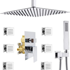 16-inch ceiling shower set  6 body nozzles and brass hand shower, shower faucet pressure balance mixing valve