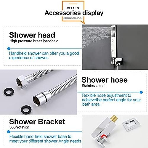 16-inch ceiling shower set  6 body nozzles and brass hand shower, shower faucet pressure balance mixing valve