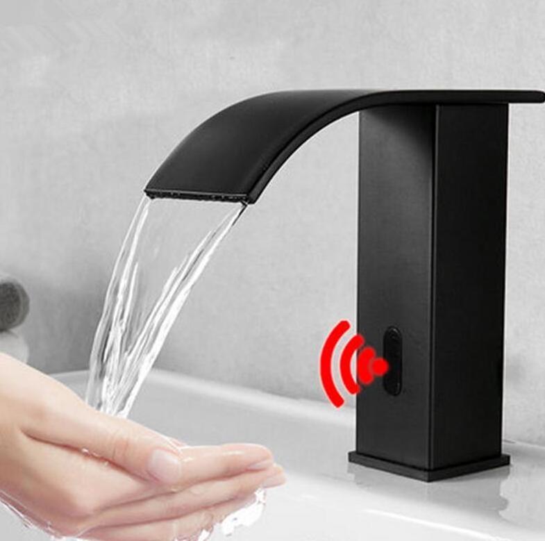 Brass Automatic Motion Sensor Touchless Black Bathroom Faucet Tap Electronic Infrared Hands Free Sink Basin Faucet Mixer