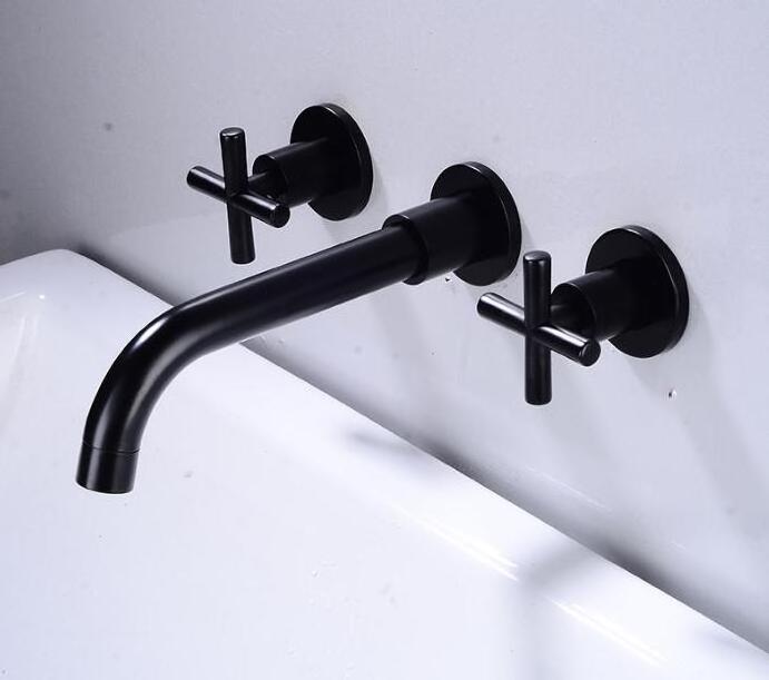 Antique Brass Widespread Bathroom 360 Swivel Spout Sink Faucet Wall Mounted Double Cross Handles Basin Faucet