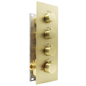 Brushed Gold 4 Handles Shower Water Diverter Mixer Concealed Thermostatic Valve with Round Knobs