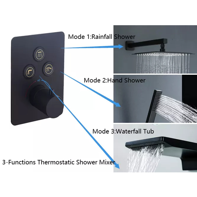 Smart Brass Concealed 3 Outlets 3 Way Chrome Push Button Thermostatic Shower Valve with Diverter kit