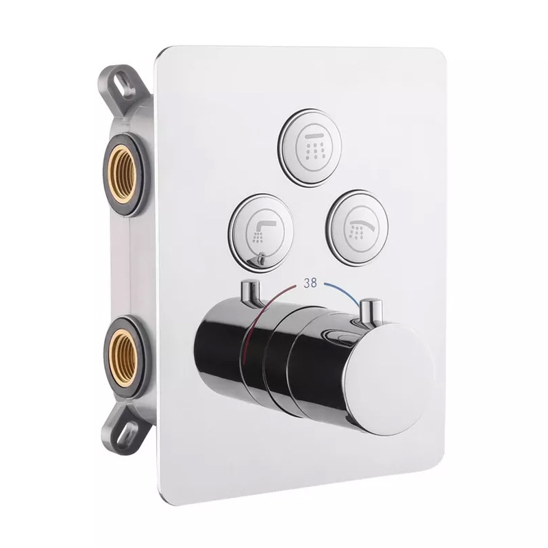 Smart Brass Concealed 3 Outlets 3 Way Chrome Push Button Thermostatic Shower Valve with Diverter kit