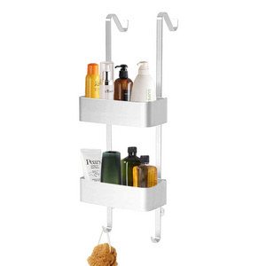 2 Tier Aluminum Matte Black Bathroom Hanging Shower Storage Shelf Rack Without Drilling