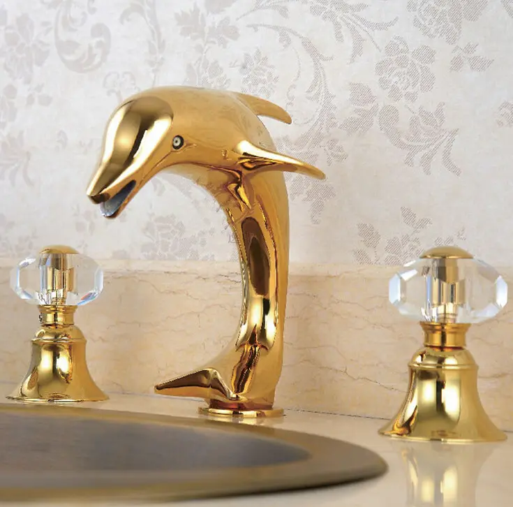 Luxury dolphin bathroom sink faucets 3 hole 2-handle basin tap