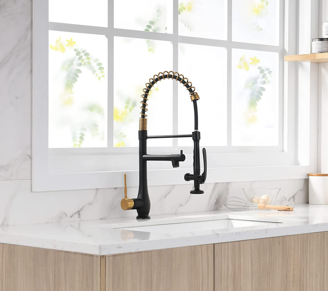 2 Functions Pull Down 304 Stainless Steel Black&Gold Pull Out Kitchen Sink Faucet Mixer Tap