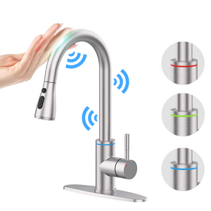 360 degree smart touchless 304 stainless steel touch pull out down kitchen faucets with led light