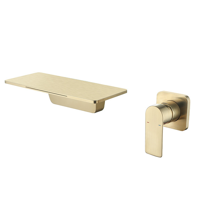 Wholesale Waterfall Brushed Gold Bathroom Sink Faucet Wall Mount Wall mount Bathroom Faucet