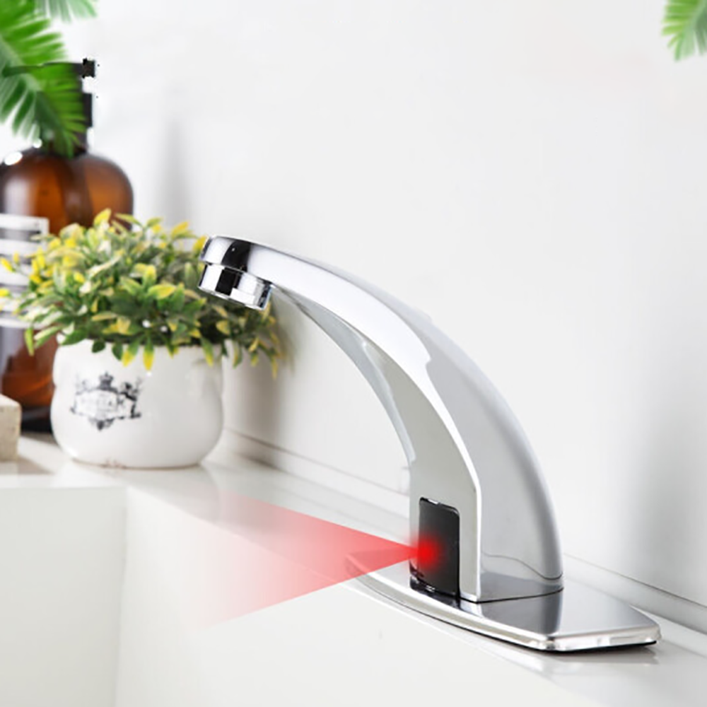 Chrome Touchless Automatic Mixer Lavatory Basin Faucet Sensor Smart Basin Faucet With Hole Cover Plate for Hotel