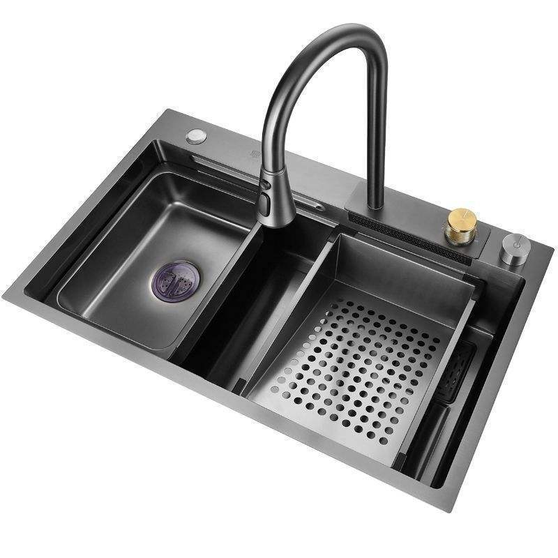 Multifunction Black Undermount Modern Waterfall Smart Kitchen Sinks Stainless Steel Modern Pull Out Faucet