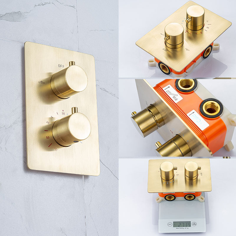 Luxury Thermostatic Shower Faucet Brushed Gold Rain Shower System