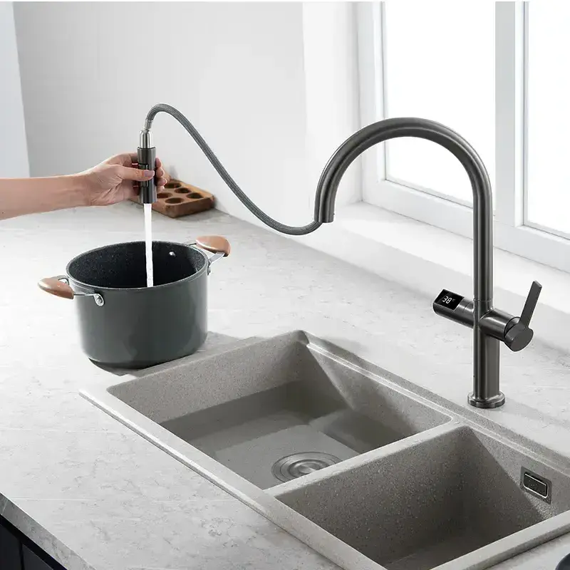 Brass Filter Kitchen Faucet Hot and Cold Mixer Taps Black Smart Kitchen Faucet With Digital Display