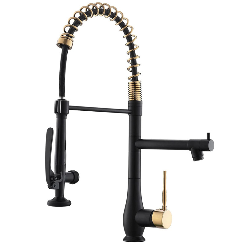 2 Functions Pull Down 304 Stainless Steel Black&Gold Pull Out Kitchen Sink Faucet Mixer Tap