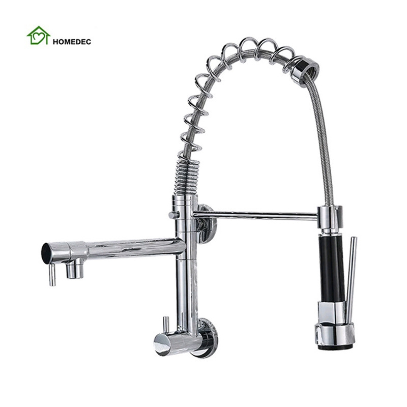 3 Way Commercial Pull Out Flexible Water Mixer Pre Rinse Sink Taps Wall Mount Kitchen Faucet