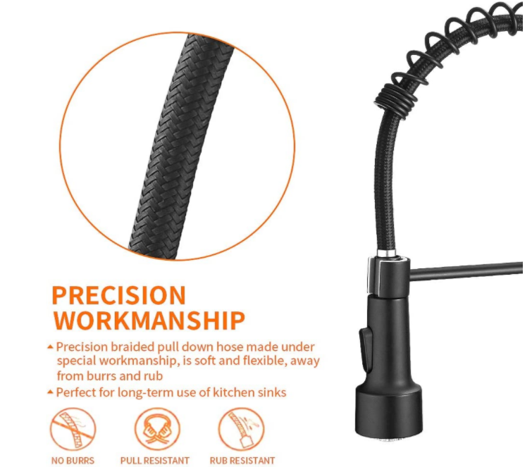 Modern Single Handle Pull Down Sprayer Spring Matte Black Kitchen Sink Faucet with LED Light