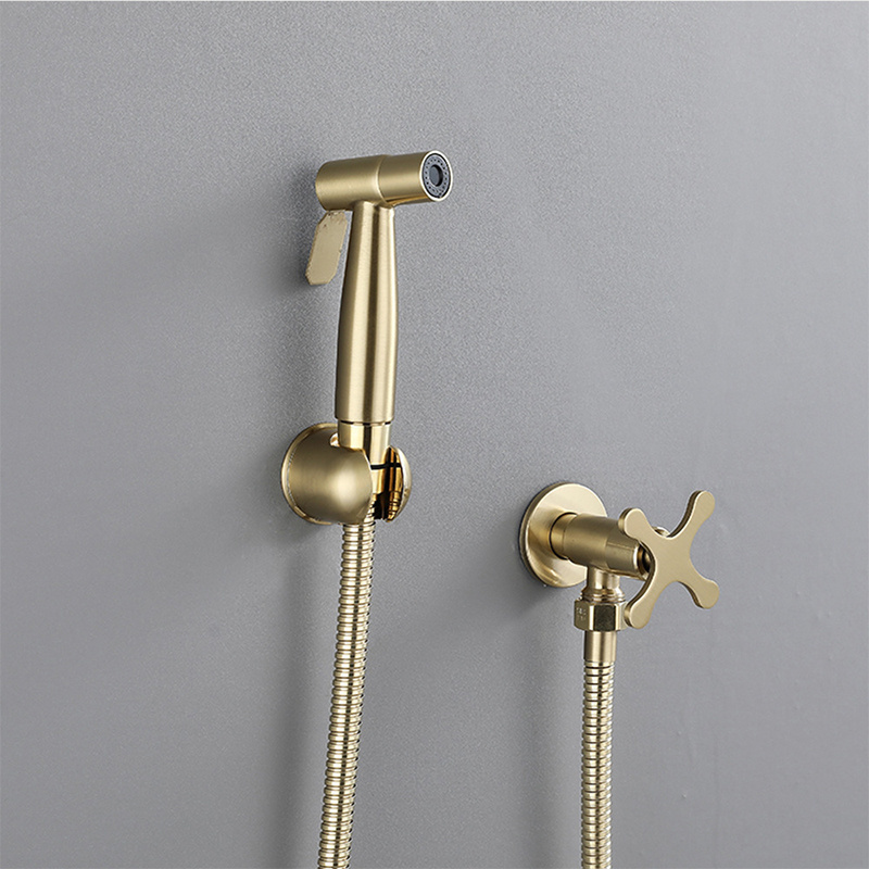 Brushed Gold High Pressure Bidet Set Shattaf Complete Bidet Set Brass Toilet Bidet