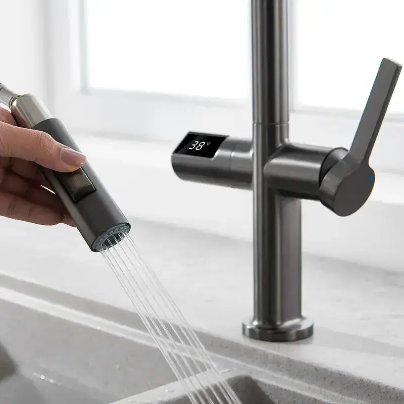 Brass Filter Kitchen Faucet Hot and Cold Mixer Taps Black Smart Kitchen Faucet With Digital Display