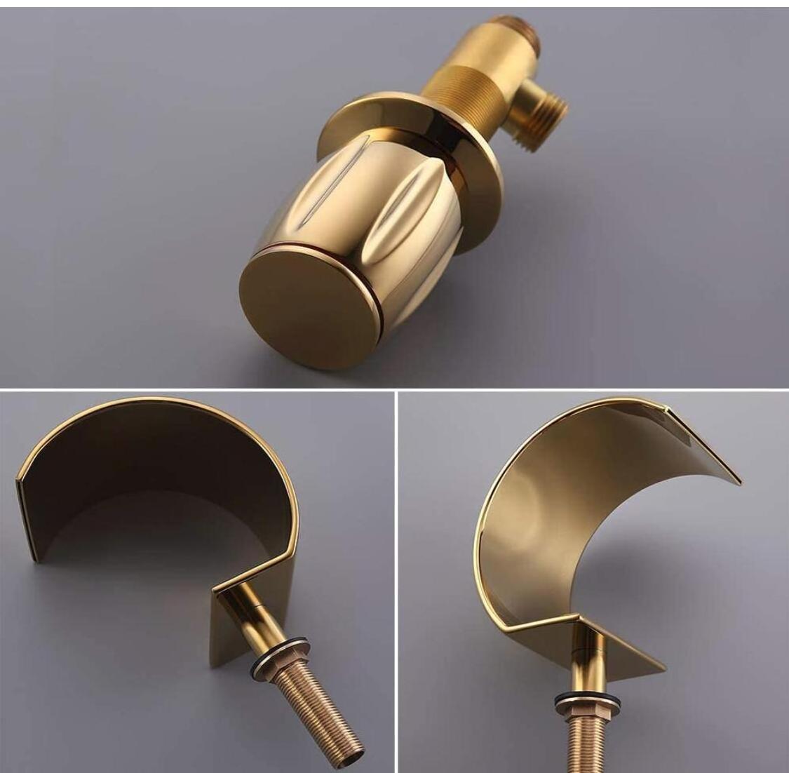 Gold Waterfall Bathroom Faucet 3 Hole 8 Inch Widespread Bathroom Sink Faucet