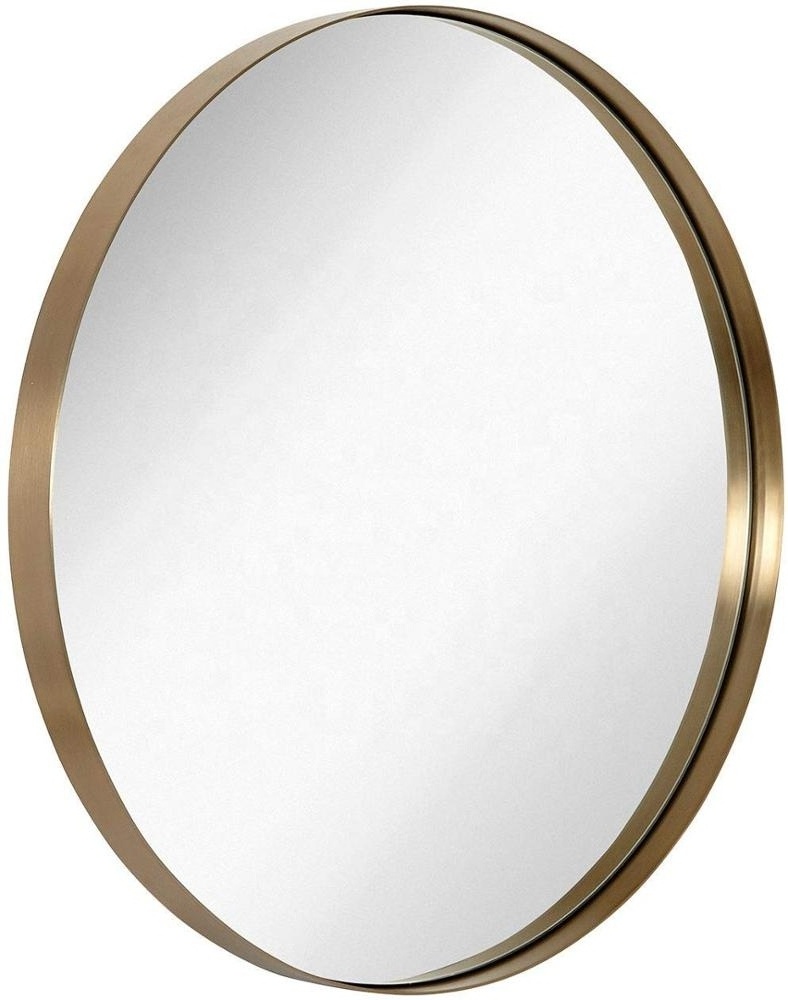 Brushed Metal Wall Mirror Glass Panel Framed Rounded Circle Deep Set Design 30